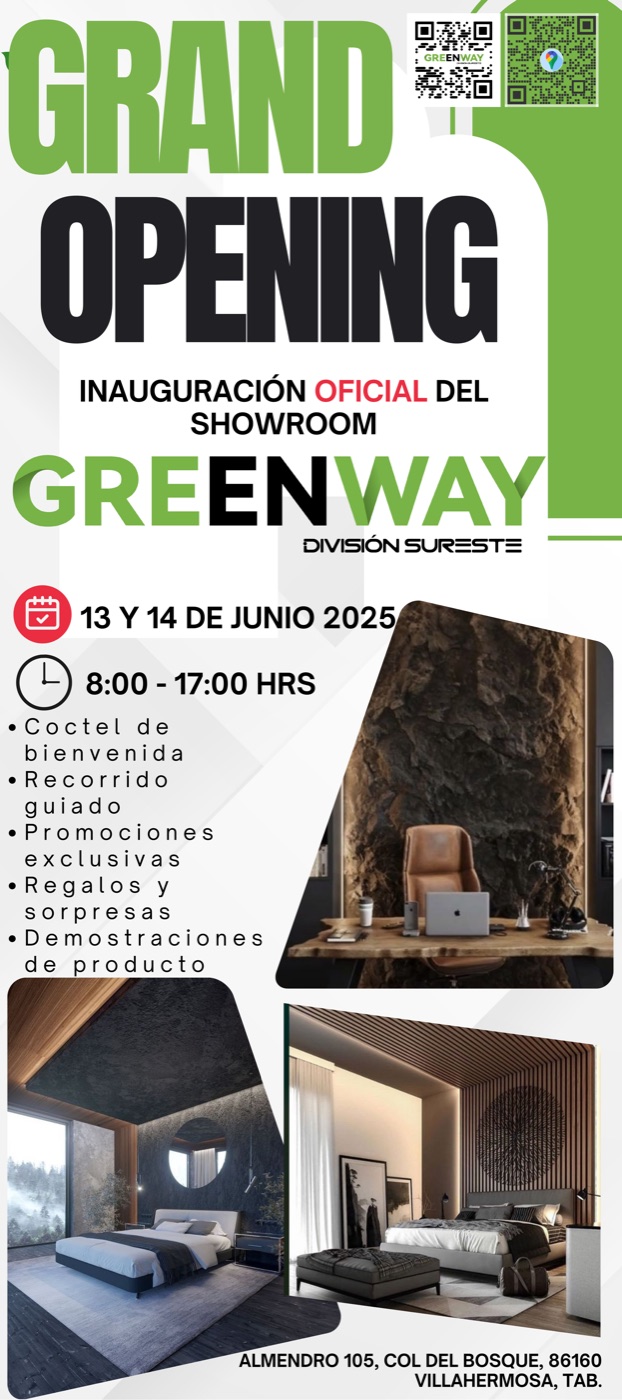 Banner Grand Opening del showroom Greenway División Sureste, 13 y 14 de junio 2025
